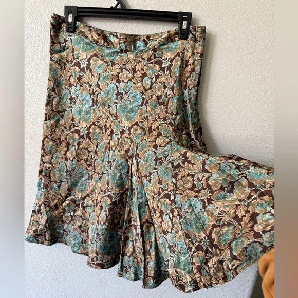 Vintage Banana Republic Silk Floral Midi Skirt Brown Blue Boho Size 6 - Picture 3 of 10